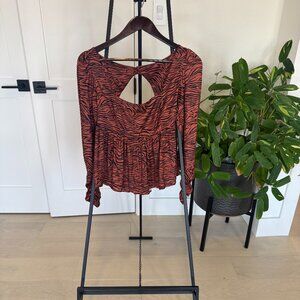 Free People Peplum Animal Print Square Neck Top Size S